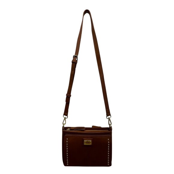 The Danbury Mint Women Brown Faux Leather Studded The Personalized Crossbody Bag - Picture 1 of 16